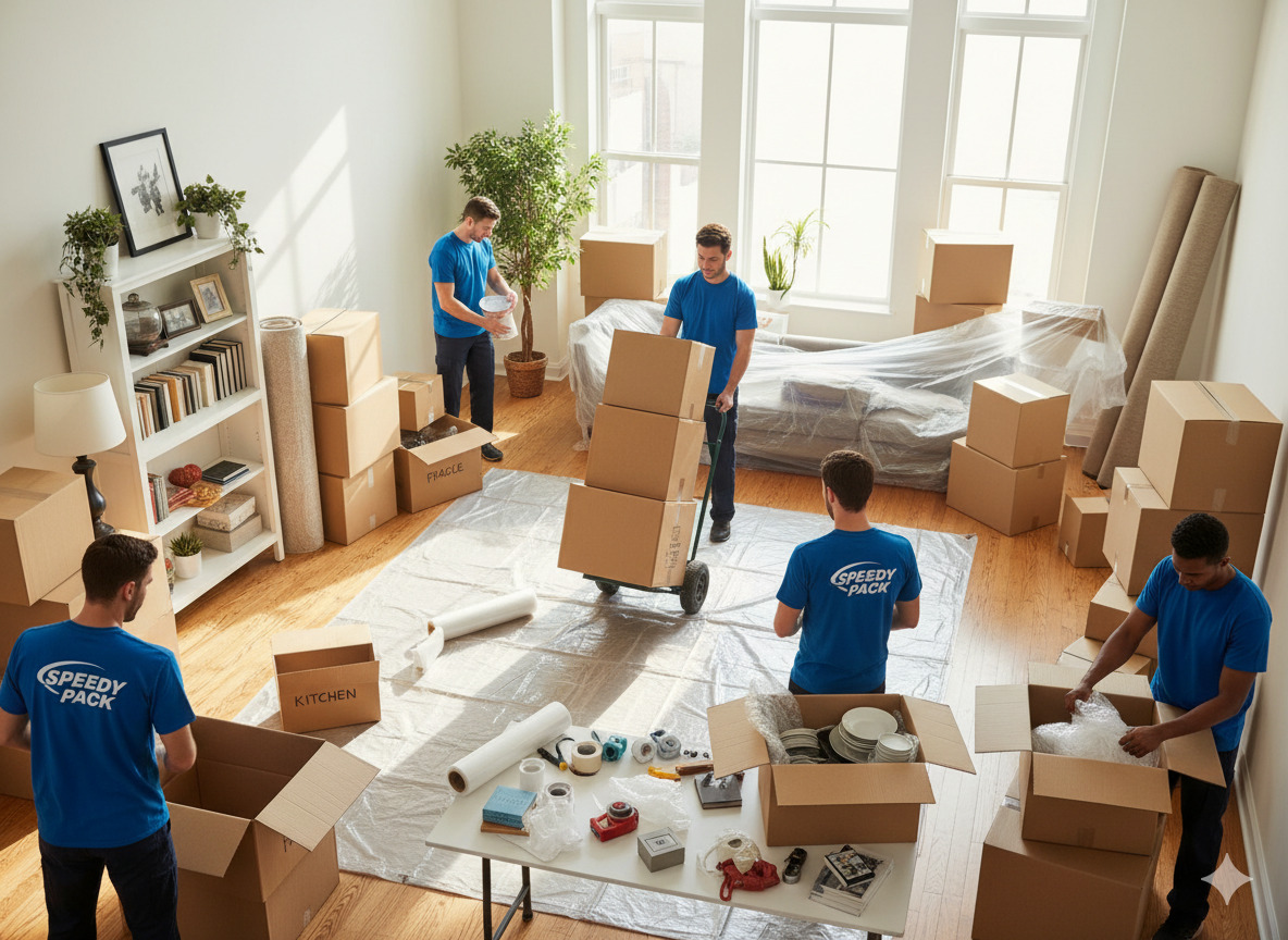 Packing service with boxes and materials